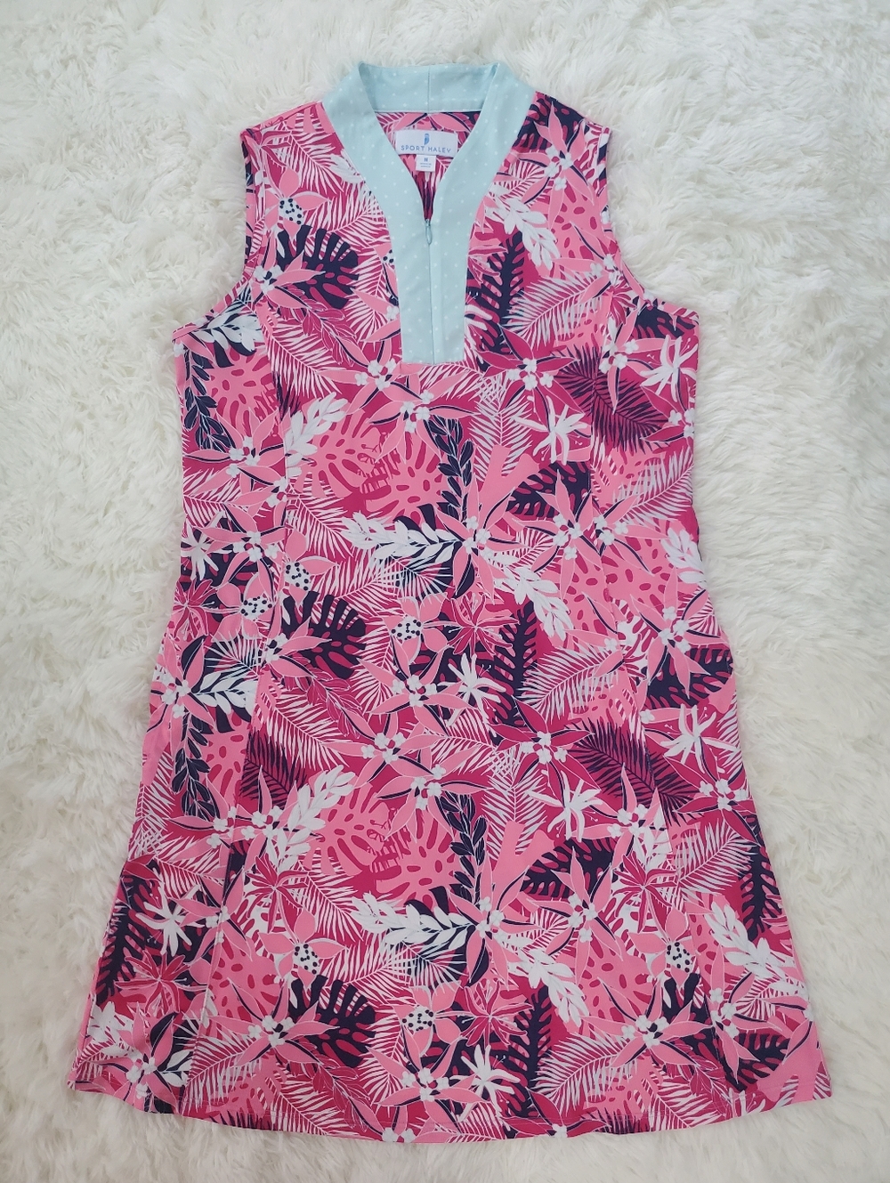 Sport Haley Size M Pink Blue Floral Polka Dot Athletic Sport Dress With Pockets